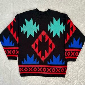 Vintage Scenario Knits Men’s Aztec Crewneck Sweater Fits Like An XL Made In USA